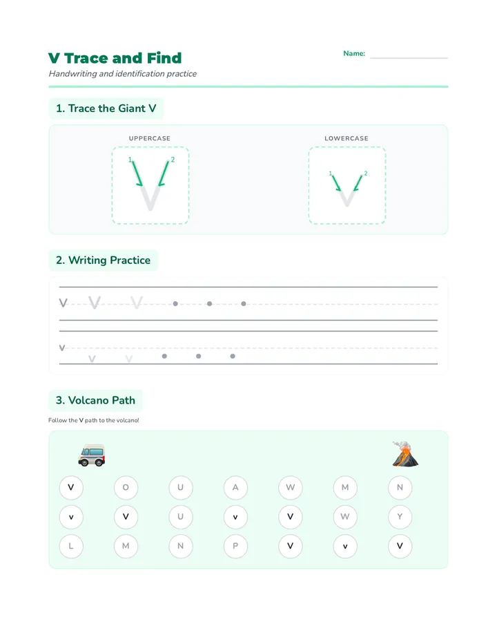 V Trace and Find Worksheet