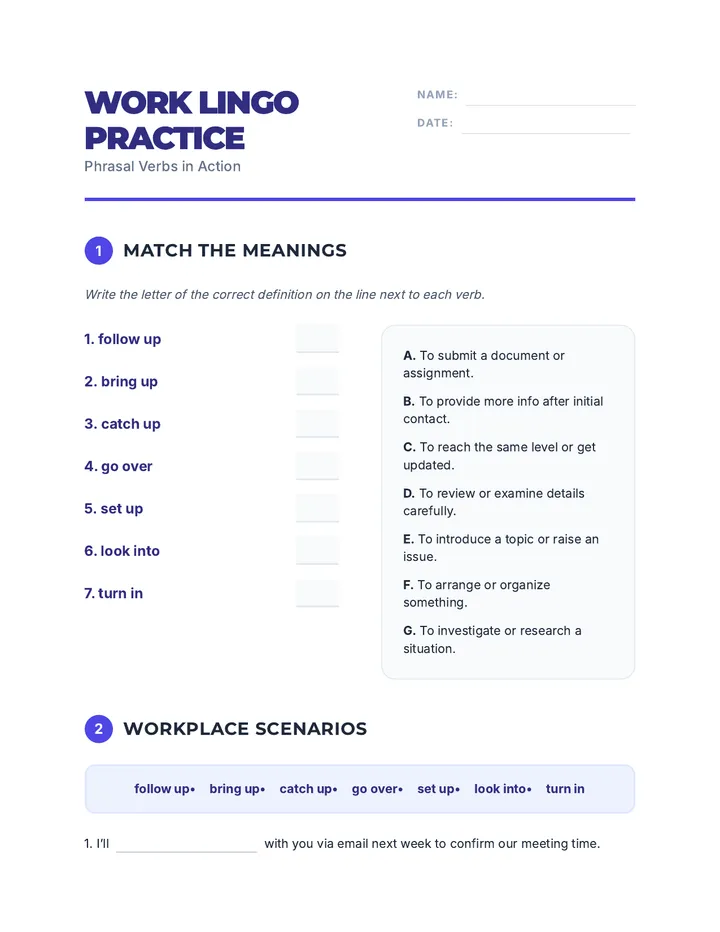 Phrasal Verbs Practice Worksheet