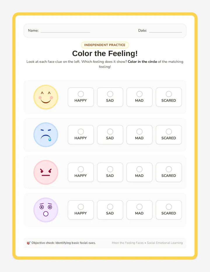 Color the Feeling Worksheet