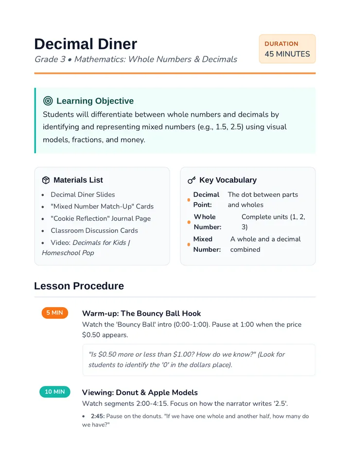 Decimal Diner Teacher Guide