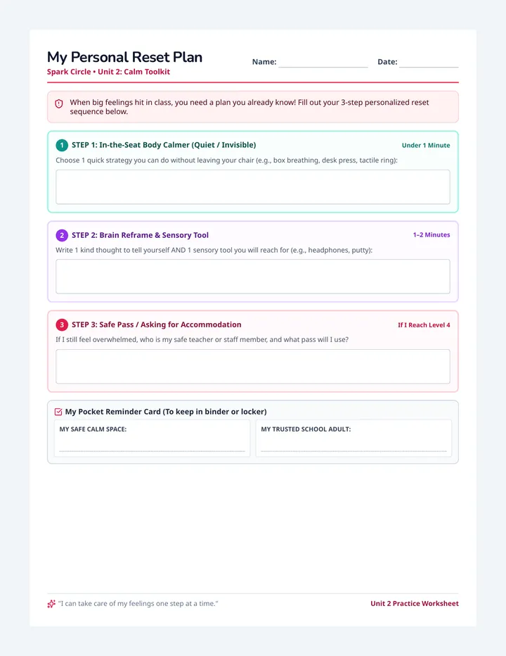 Personal Reset Plan Worksheet