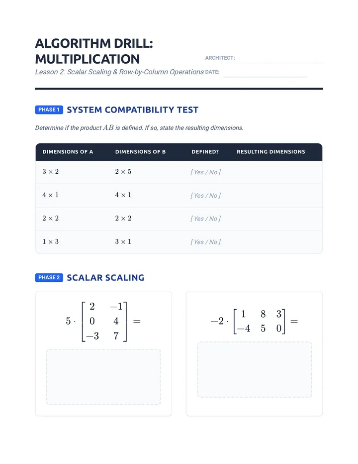 Multiplication Algorithm Worksheet