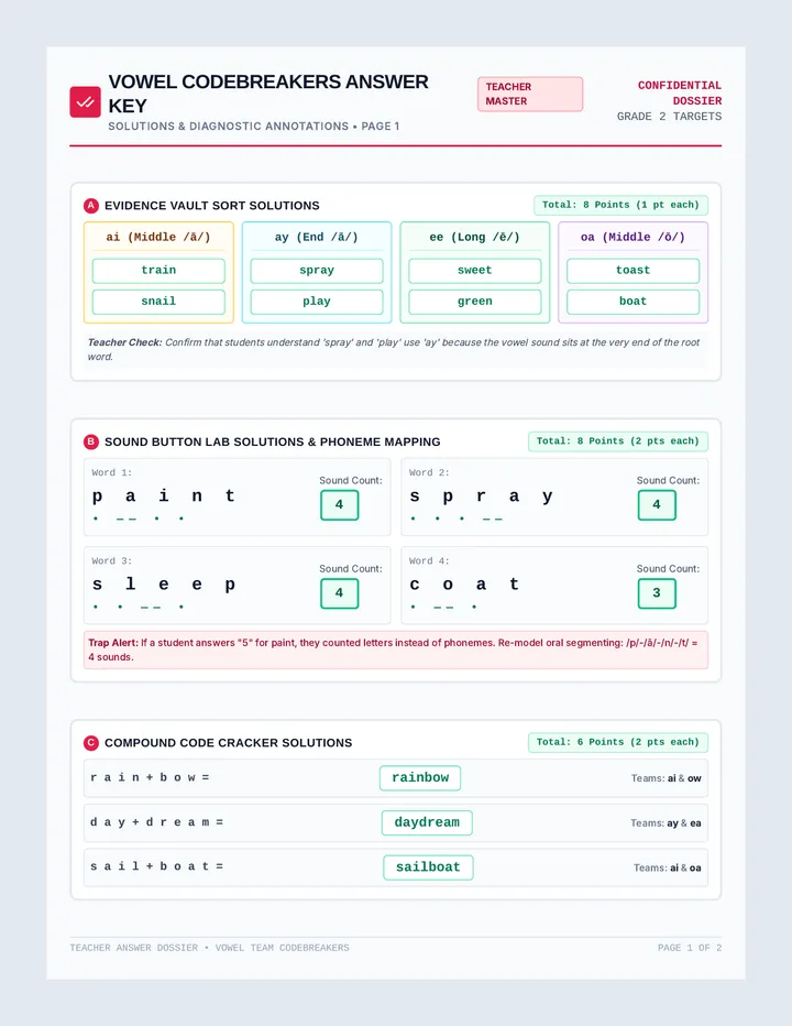 Vowel Codebreakers Answer Key