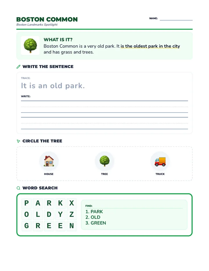 Boston Common Spotlight Worksheet