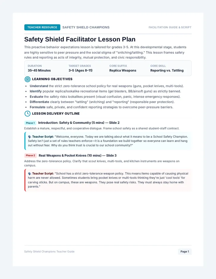 Safety Shield Teacher Guide