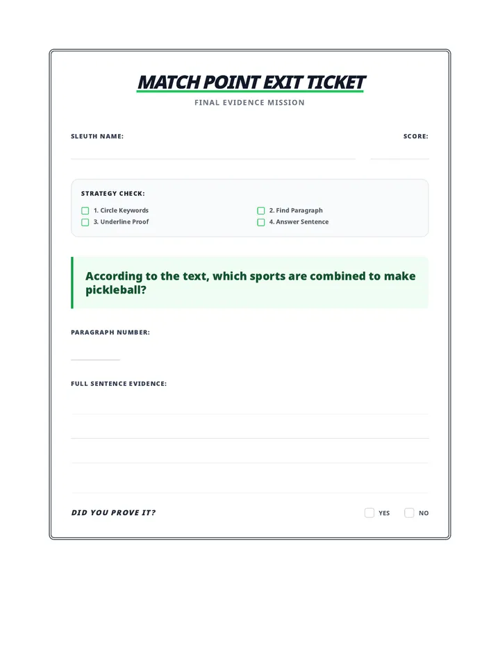 Pickleball Exit Ticket