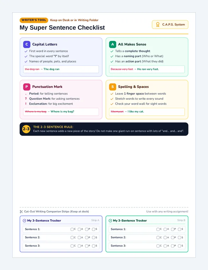 Superstar Sentence Checklist Handout