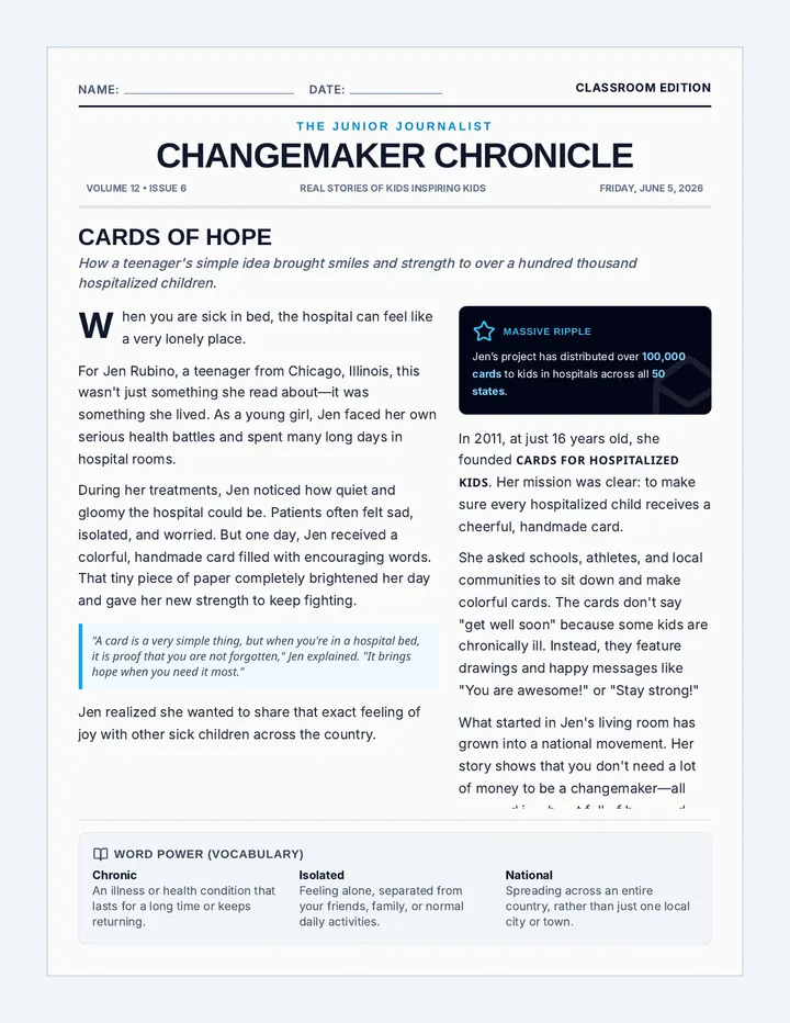Cards of Hope Worksheet