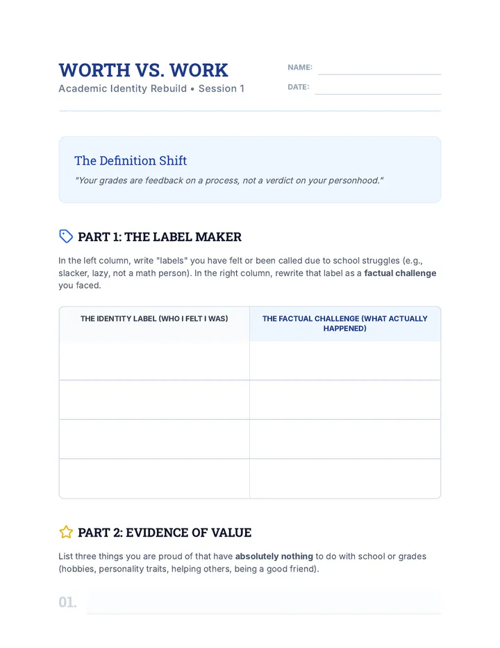 Worth vs Work Worksheet