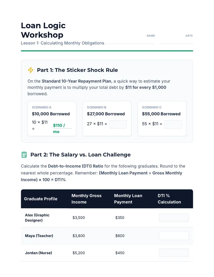 Loan Logic Worksheet