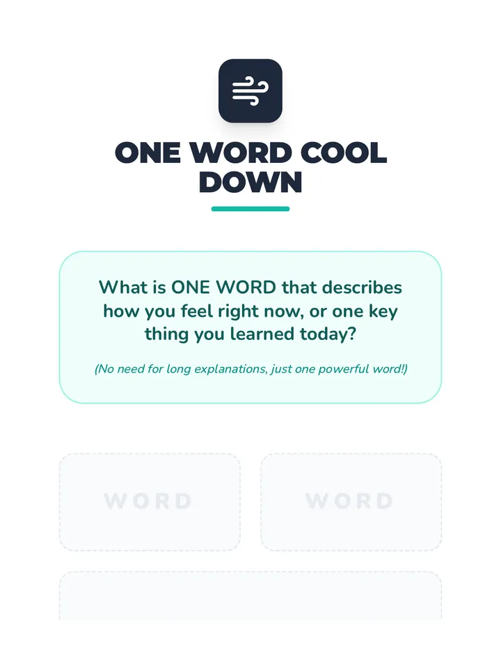 One Word Cool Down Display Sheet