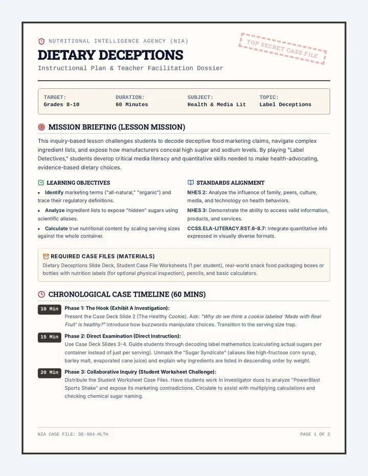 Dietary Deceptions Teacher Guide