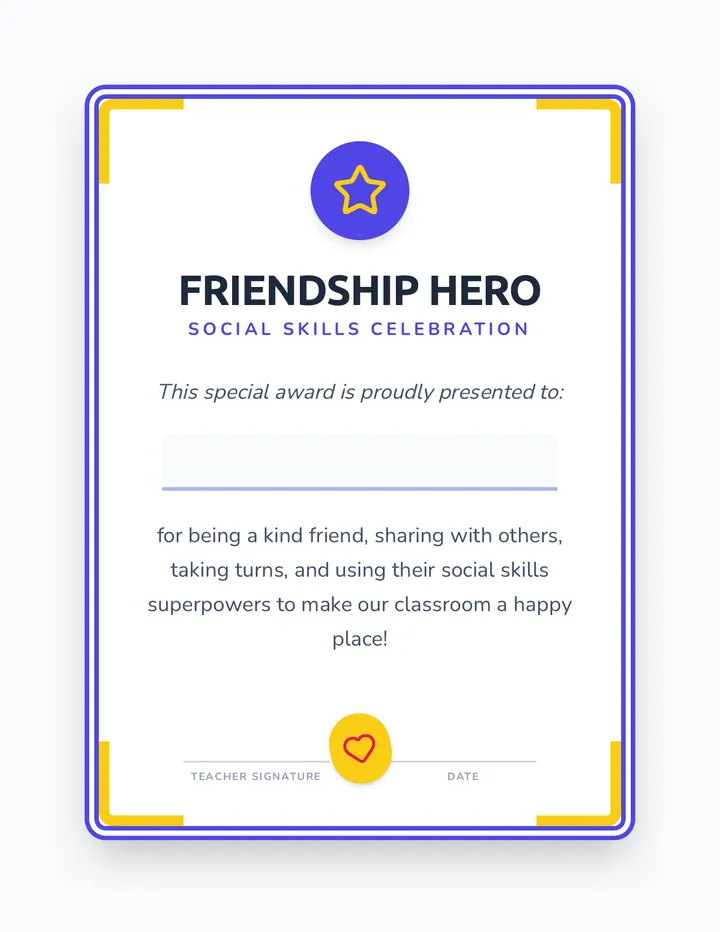 Friendship Hero Certificate