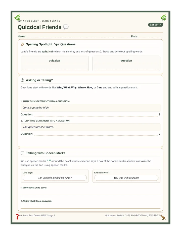 Quizzical Friends Worksheet
