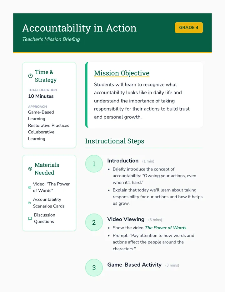 Accountability Lesson Plan