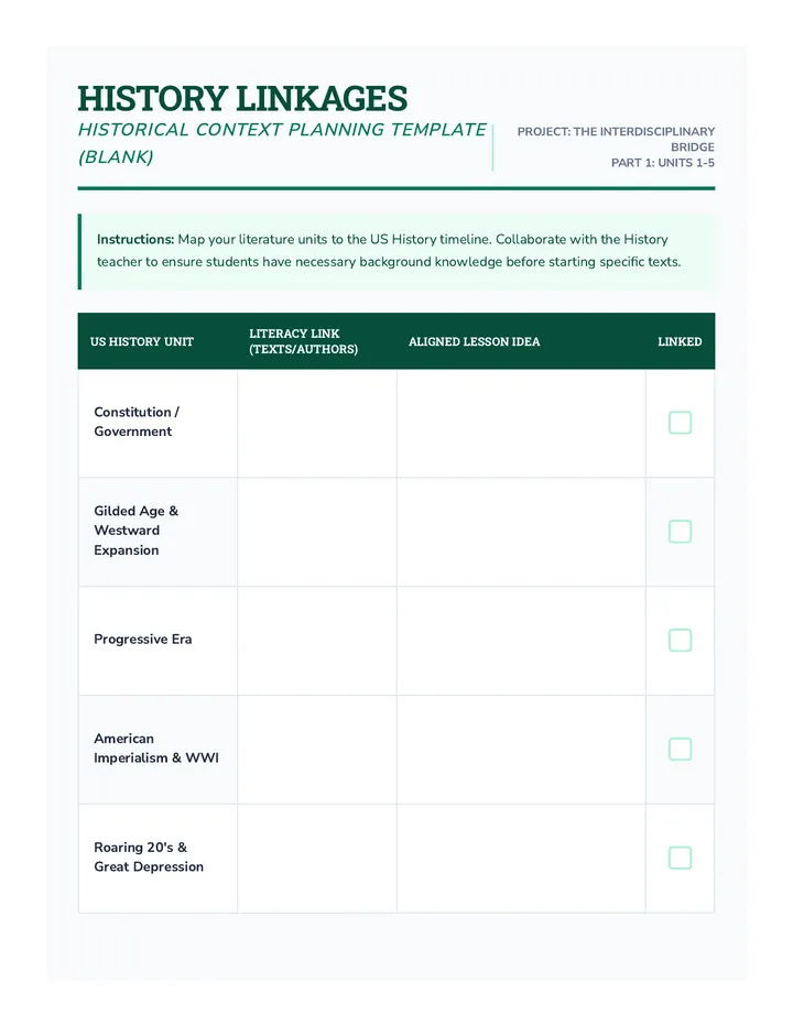 History Linkages English Guide Blank