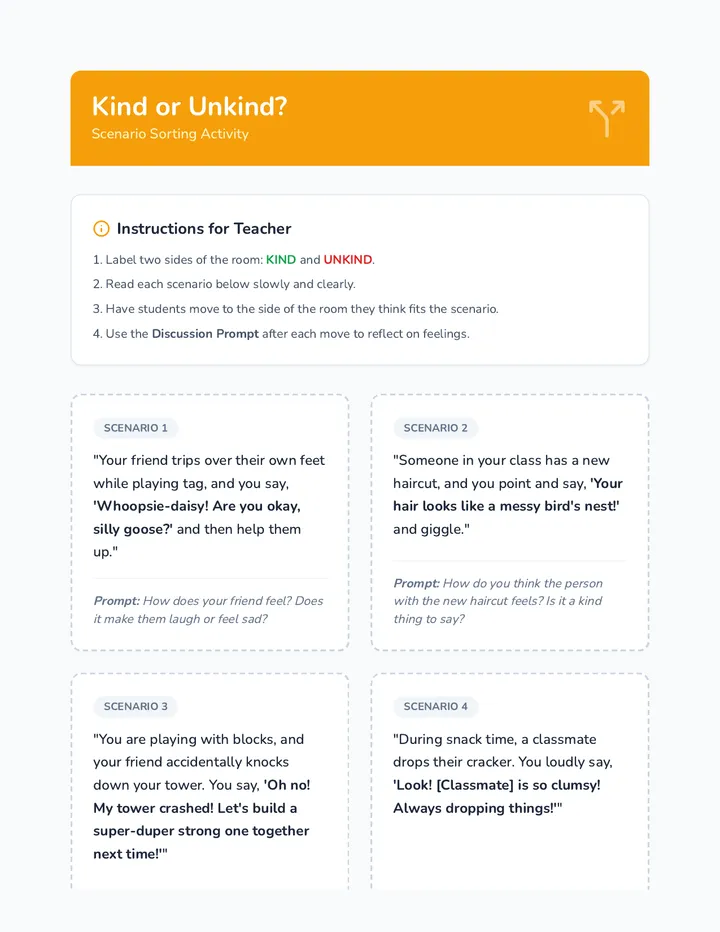 Joking vs Mean Scenario Cards Activity