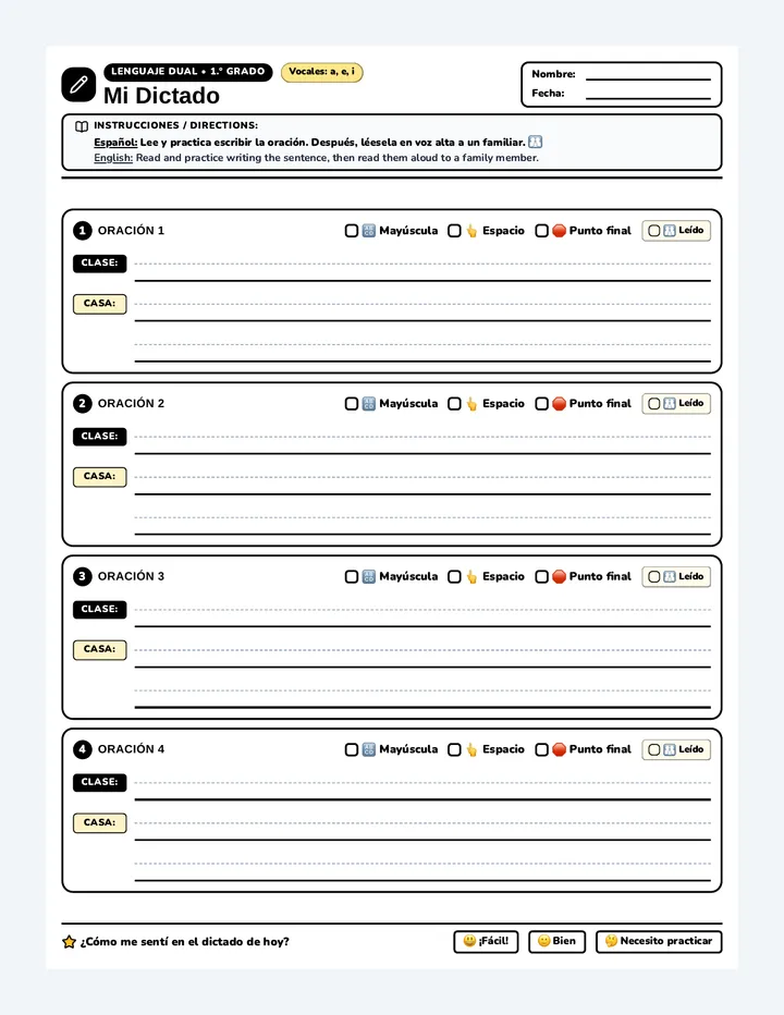 Dictado Silábico Worksheet