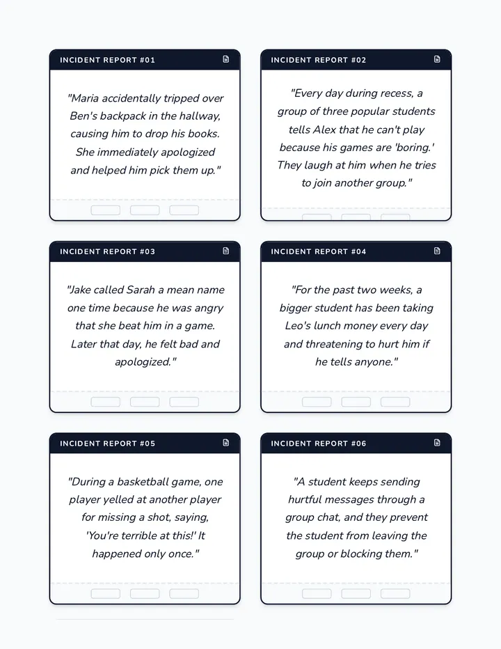 Bully Detective Scenario Cards