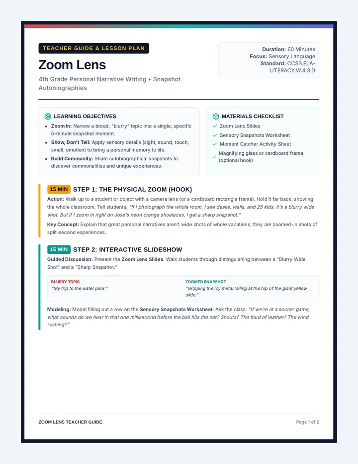Zoom Lens Teacher Guide