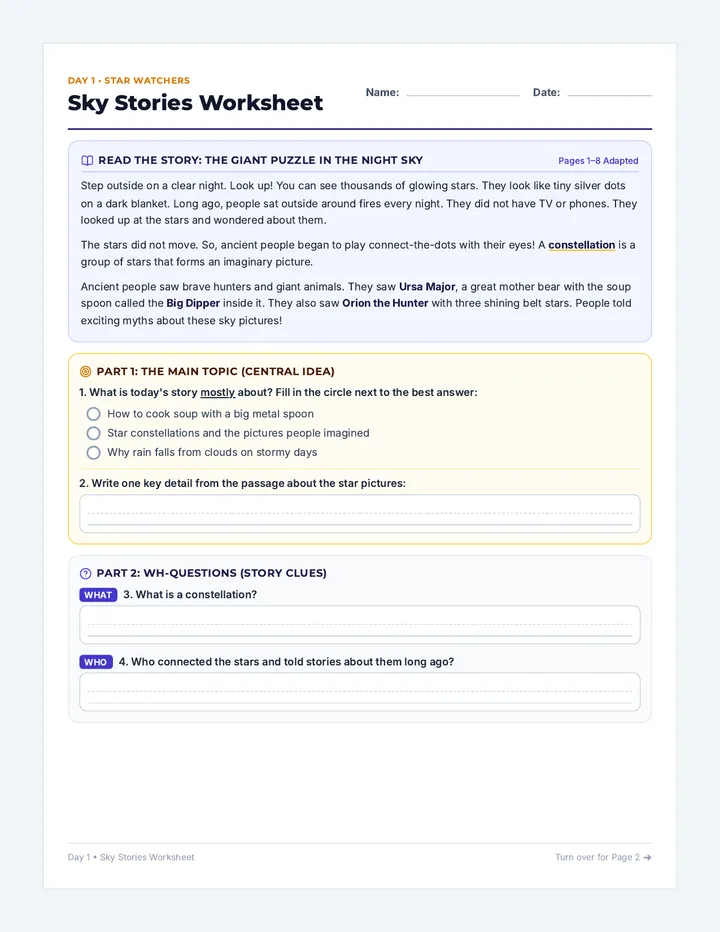 Sky Stories Worksheet