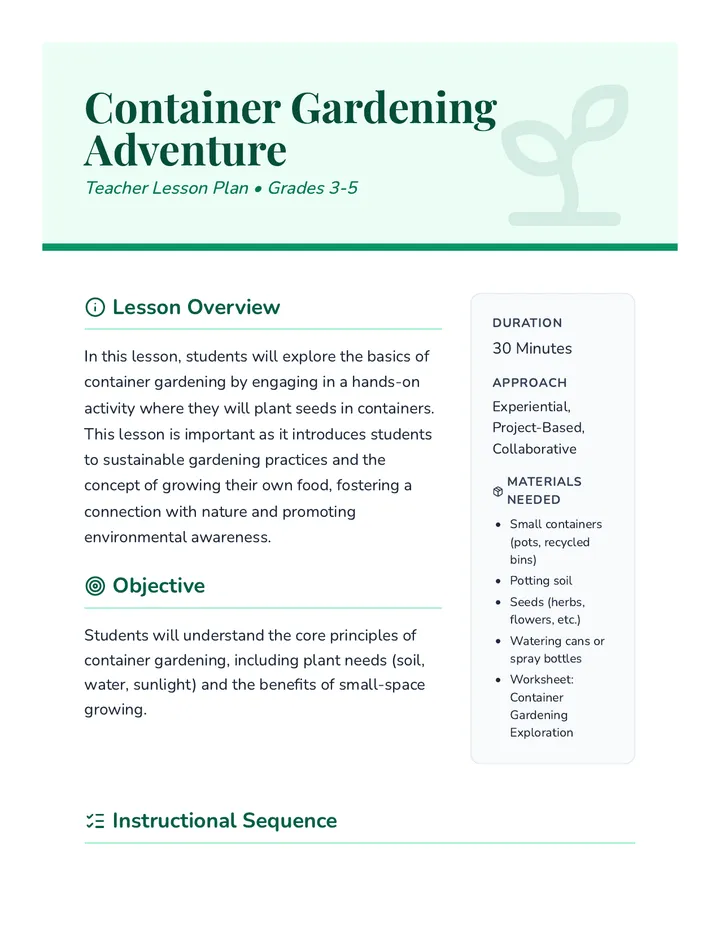 Container Gardening Lesson Plan