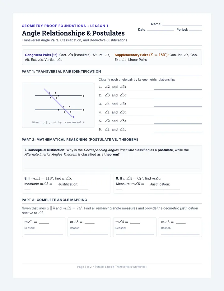 Angle Relationships Worksheet
