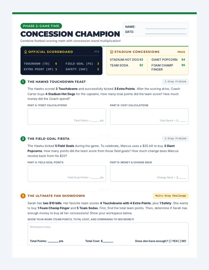 Concession Champion Worksheet