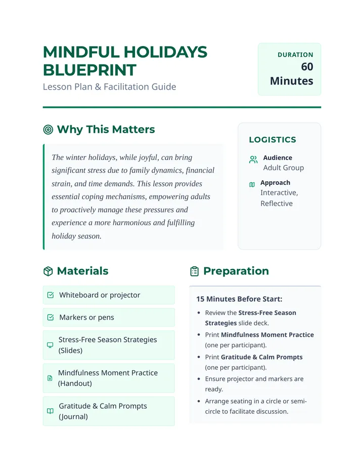 Mindful Holidays Blueprint Lesson Plan