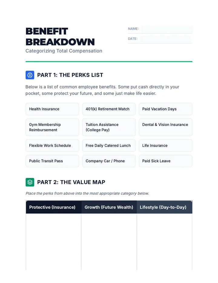 Benefit Breakdown Worksheet