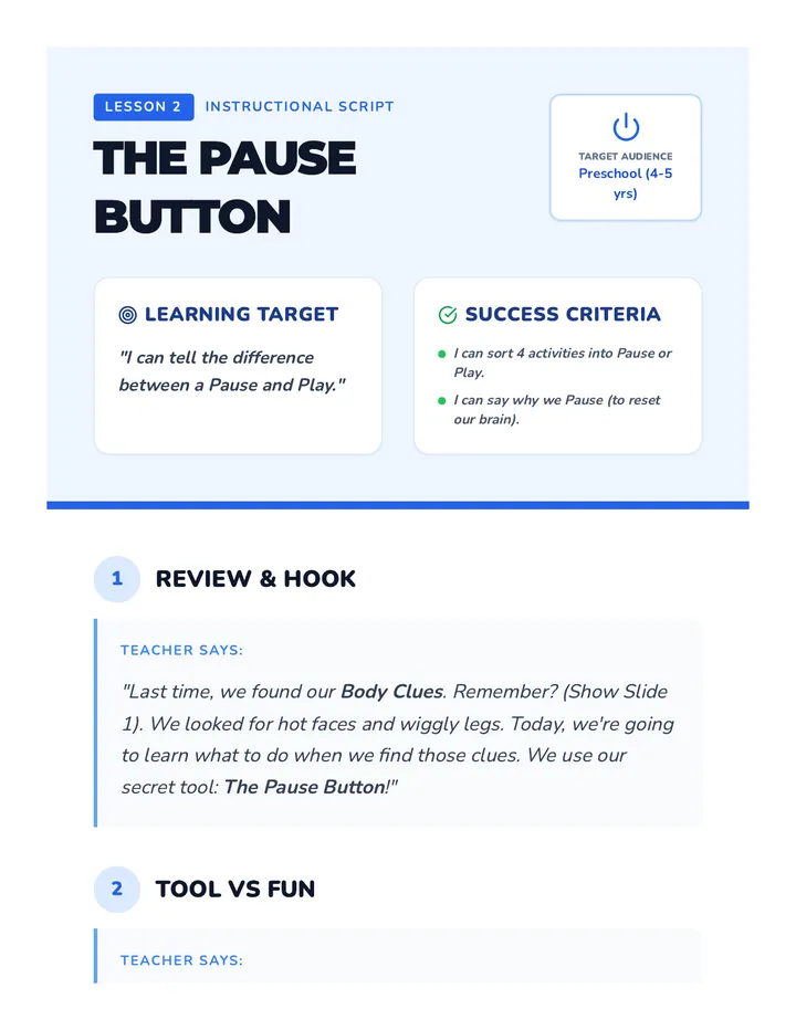 Pause Button Lesson Script