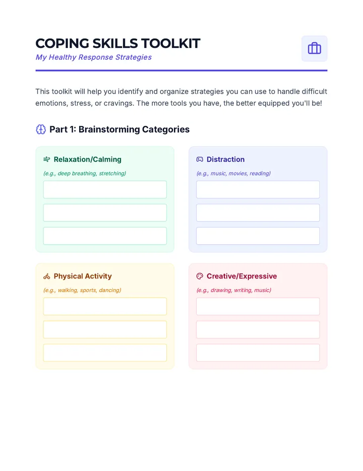 Coping Skills Toolkit Activity Sheet