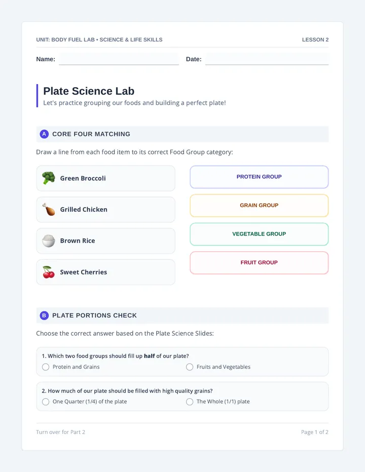 Plate Science Worksheet
