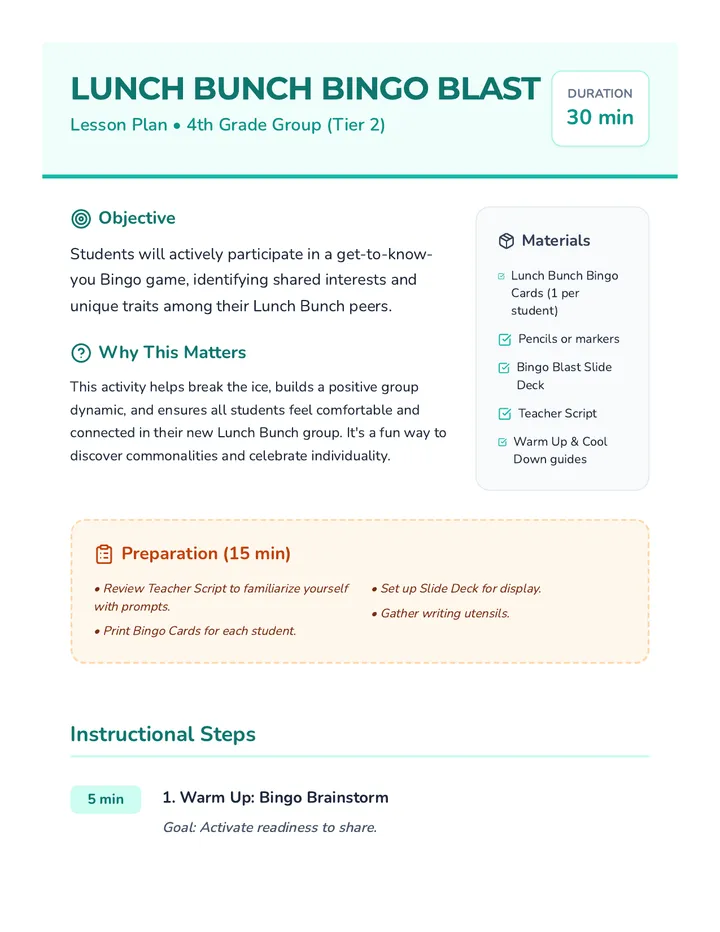 Bingo Blast Lesson Plan