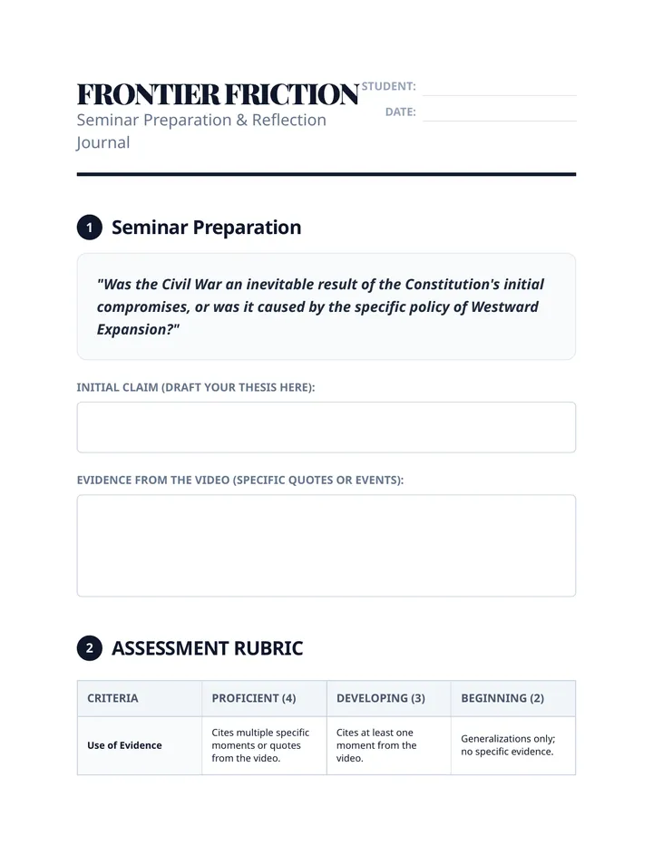 Frontier Friction Journal and Rubric