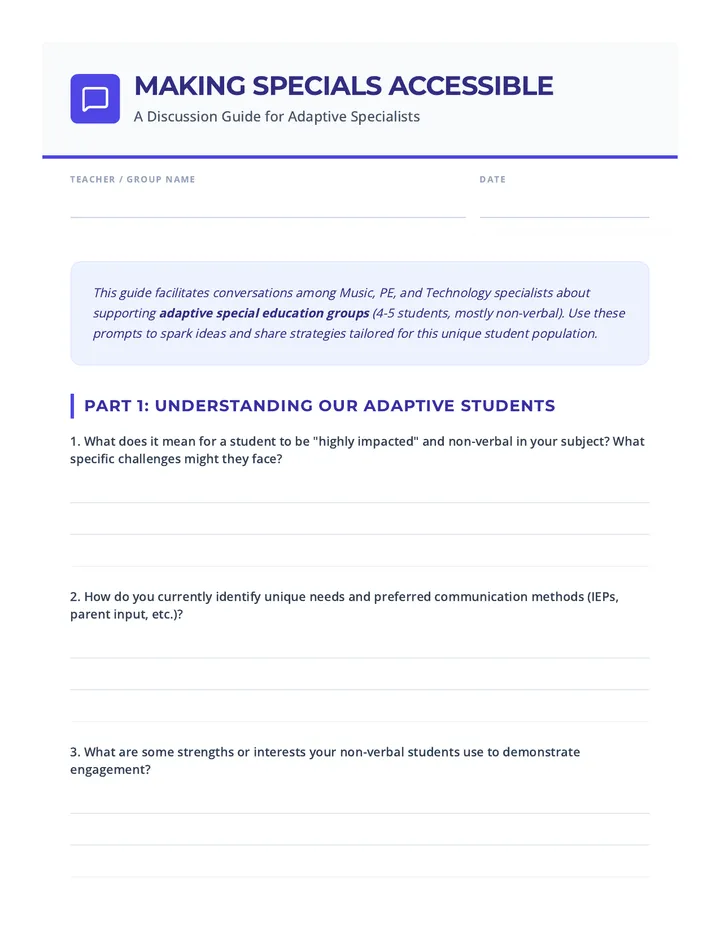 Specials Accessibility Discussion Guide