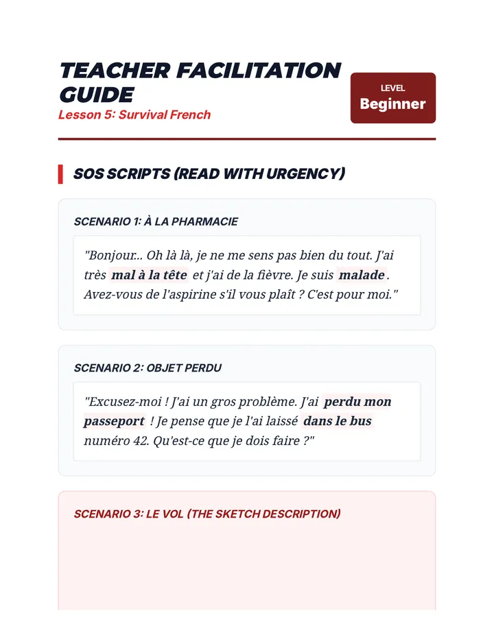 Survival French Teacher Guide