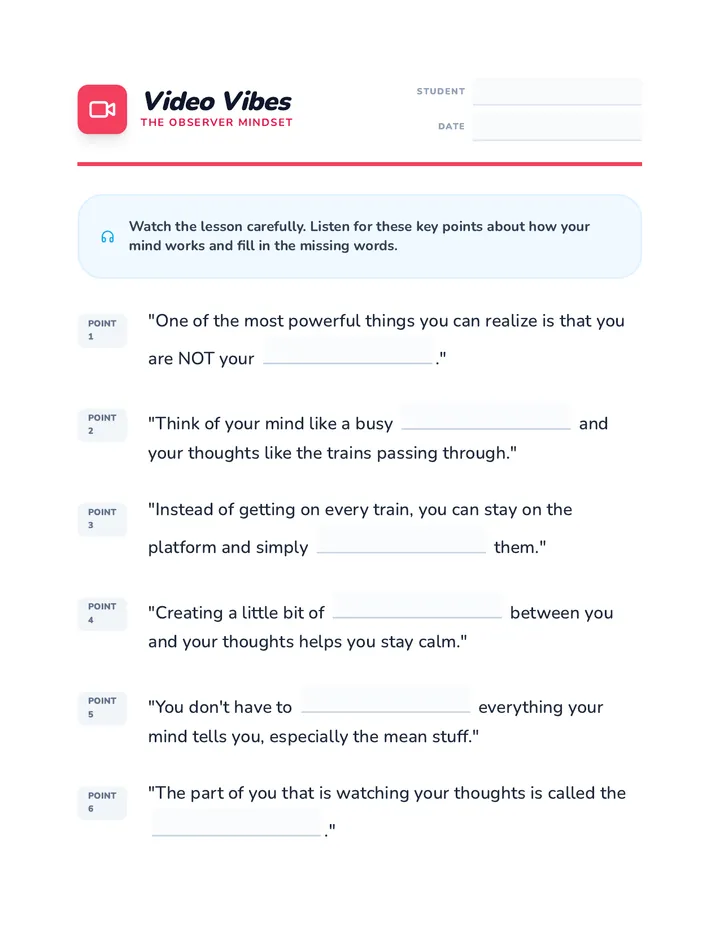 Video Vibes Worksheet