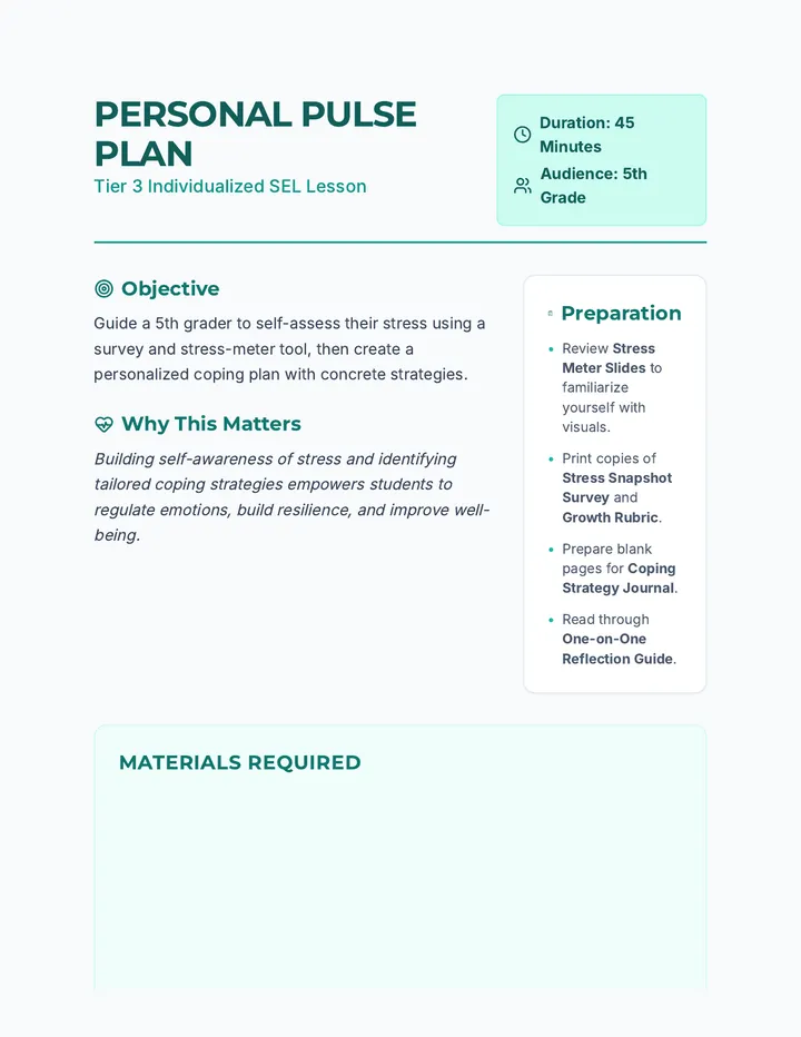 Personal Pulse Plan Lesson Plan
