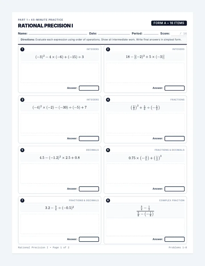 Rational Precision Packet One Worksheet