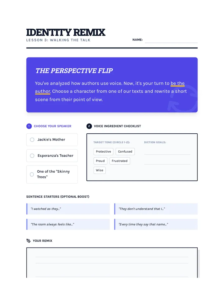 Identity Remix Worksheet