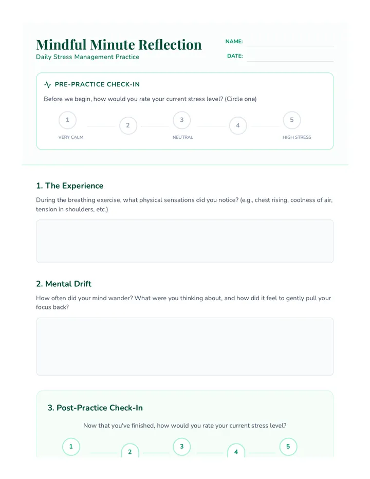 Mindful Minute Reflection Sheet