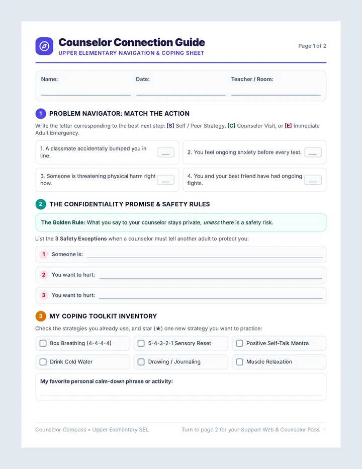 Counselor Connection Worksheet