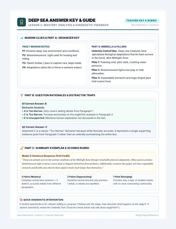 Deep Sea Answer Key