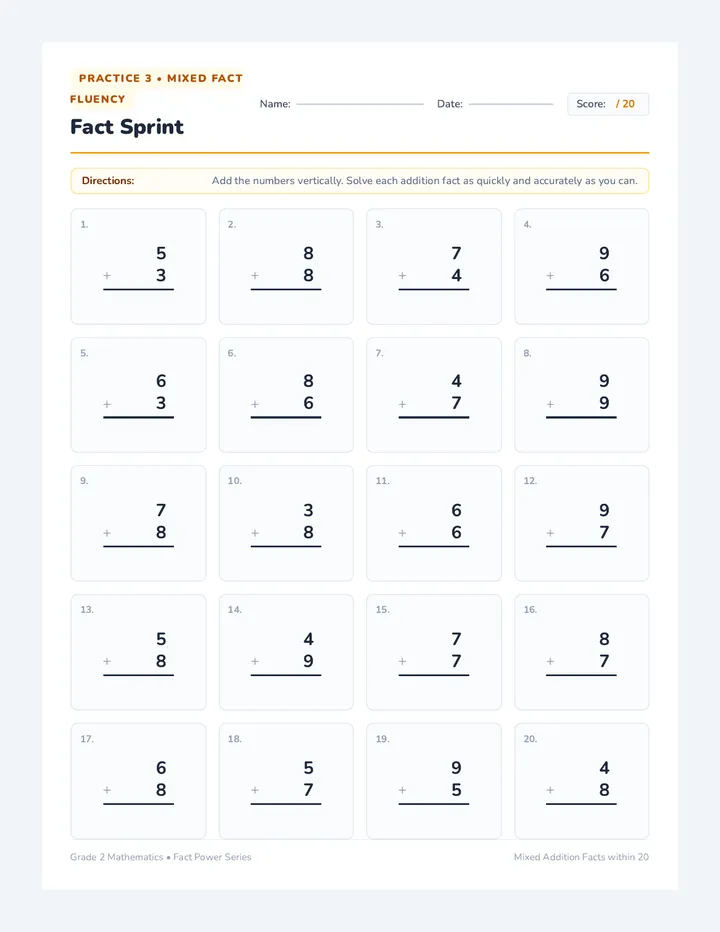 Fact Sprint Worksheet