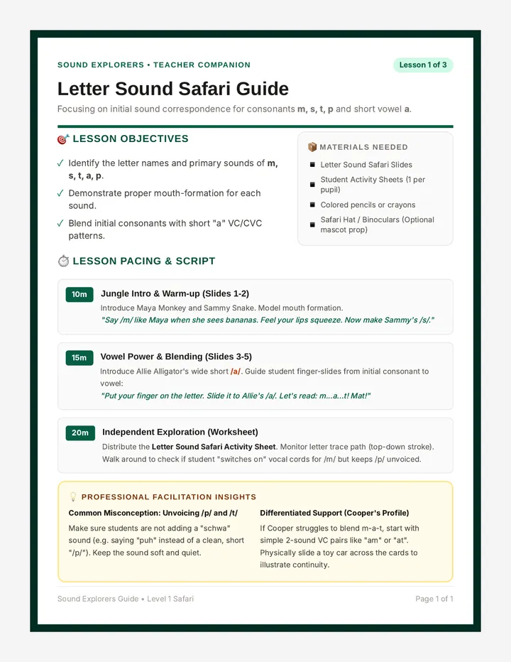 Letter Sound Safari Teacher Guide