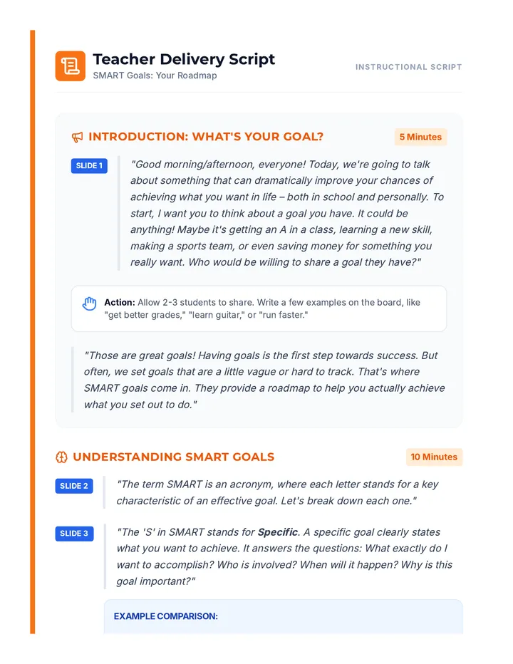 SMART Goals Script Teacher Resource