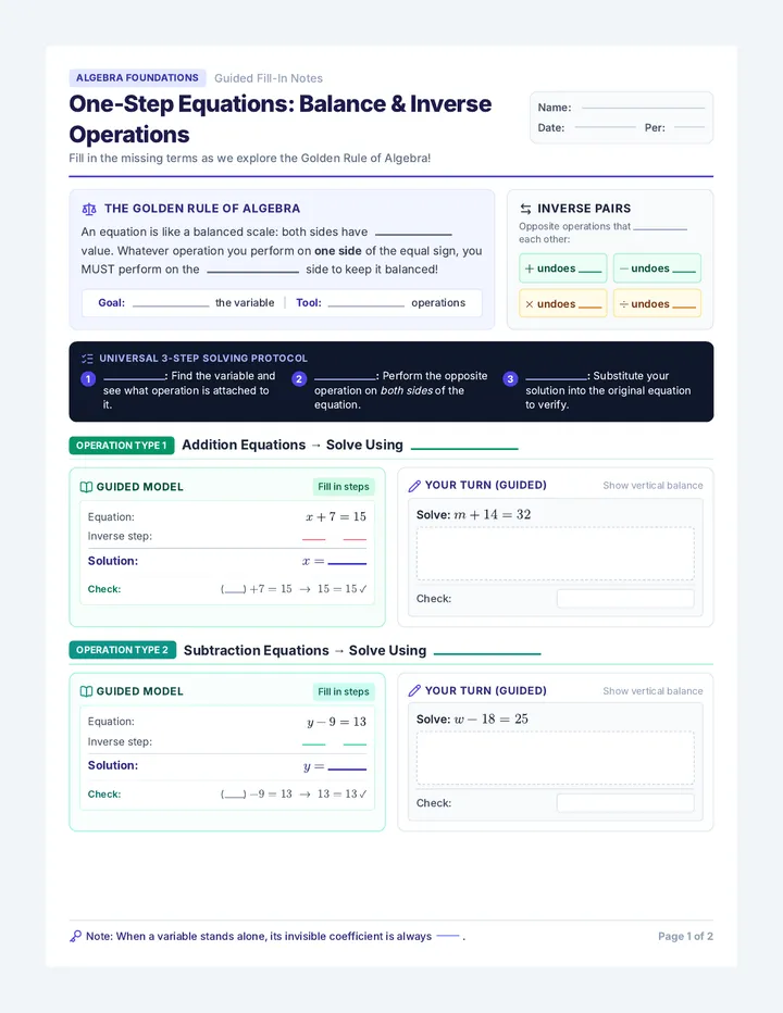 Equation Balance Guided Notes