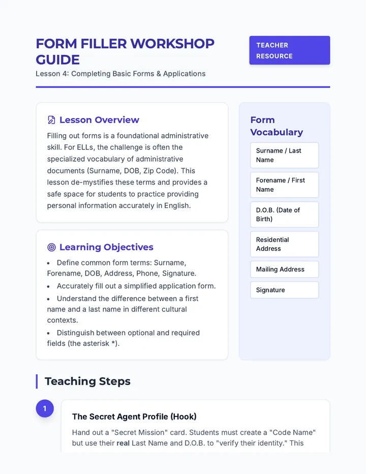 Form Filler Teacher Guide