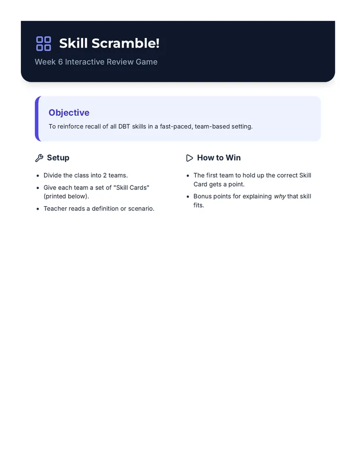 Week 6 DBT Skills Game - Skill Scramble